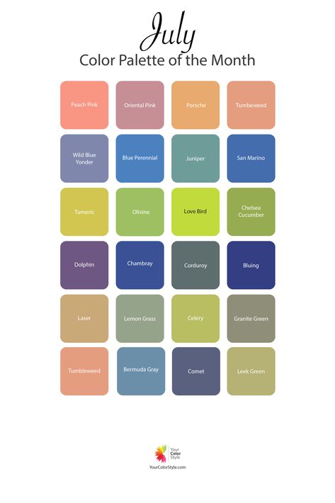 Monthly Color Palette, July Color Palette, Procreate Palettes, Embroidery Journal, June Colors, August Colors, Your Color Style, July Colors, Muted Yellow