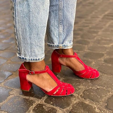 Zambia, Mid Heel, T Strap, Seychelles, Chunky Heel, Uganda, Women's Sandals, Chunky Heels, Pink Red