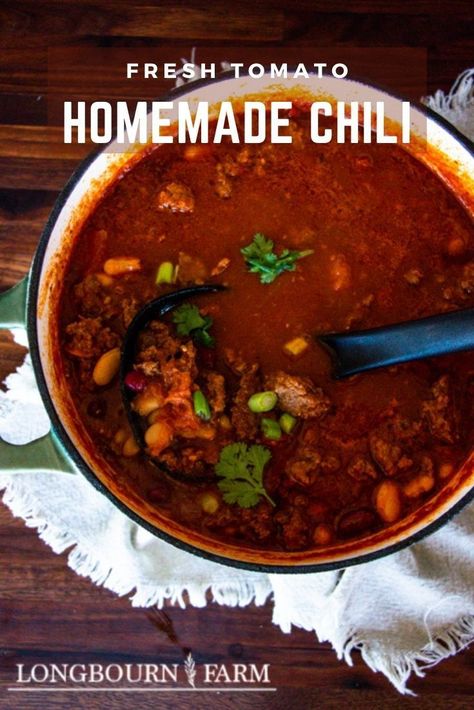 Fresh Tomato Chili Recipes, Chili Recipe Using Tomato Juice, Chili Recipe With Fresh Tomatoes, Chili With Fresh Tomatoes, Chili Recipe With Tomato Juice, Chili Recipe No Tomatoes, Dutch Oven Chili, Tomato Juice Recipes, Delish Dinners