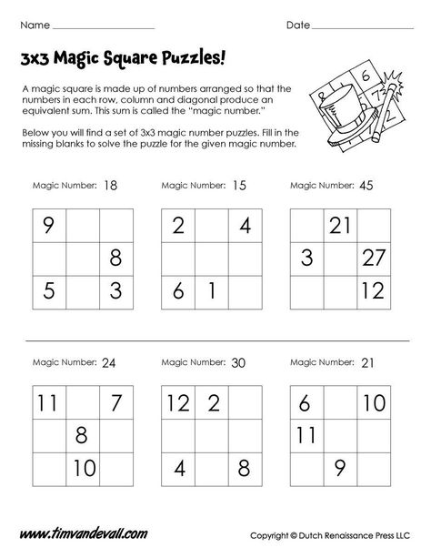 Solve 3x3 magic squares with this printable worksheet! Great for math practice or a fun Magic Squares Math, Square Worksheet, Math Rti, Math Logic Puzzles, Mental Maths Worksheets, Solving Quadratic Equations, First Grade Math Worksheets, Free Printable Math Worksheets, Math Magic