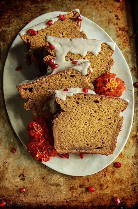 Pumpkin Chai Bread- Vegan and Gluten Free from HeatherChristo.com Chai Bread, Lactose Free Desserts, Desserts Pumpkin, Pumpkin Chai, Seasonal Treats, Vegan And Gluten Free, Vegan Cookbook, Sweet Breads, Vegan Pumpkin