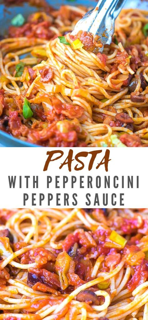 Pepperchini Recipes, Banana Pepper Pasta, Pepperoncini Recipes, Homemade Pasta Sauce, Pepper Sauce Recipe, Pepperoncini Peppers, Pepperocini Recipes, Pasta Sauce Homemade, Banana Peppers