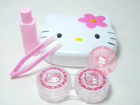 Hello Kitty Contact Case Hello Kitty Contacts, Purse Tower, Stash Containers, Contact Lenses Case, Contact Case, Strawberry Soda, Hello Kitty Purse, Kitty Items, Coloured Contact Lenses