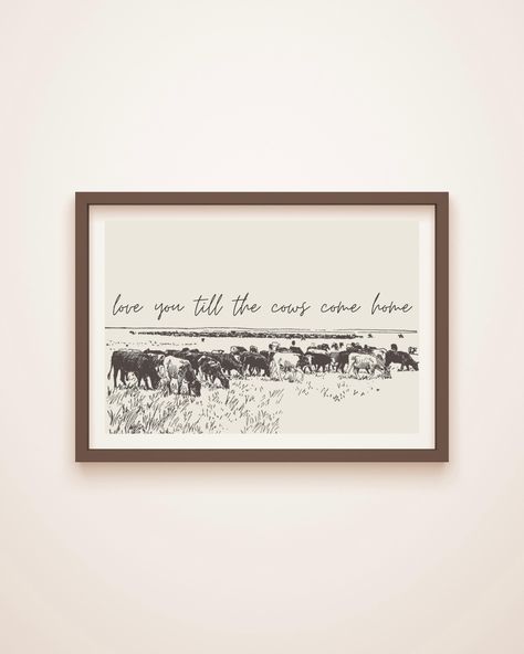 The "I Love You Till the Cows Come Home" Western Wall Art Poster captures the essence of cowboy and cowgirl art, making it ideal for home, apartment, or nursery decor. This wedding digital download adds a charming touch to any space. THIS IS A DIGITAL PRODUCT. No physical product will be shipped to you. Included with purchase:  Instant download of high-quality JPG files available in the following sizes: 11 x 14  11 x 17 16 x 20 18 x 24  24 x 36  All Hat Creative artwork is intended for personal Western Decor Nursery, Cowboy Farmhouse Decor, Abstract Cow Art, Vintage Western Wall Art, Western Prints Art, Western Wall Prints, Western Bedroom Wall Decor, Modern Cowboy Decor, Western Boy Nursery