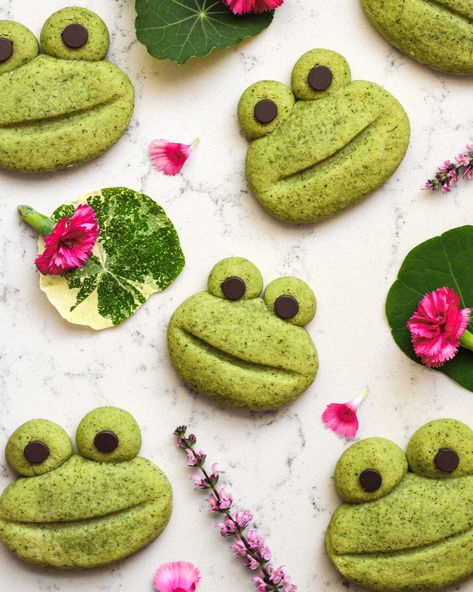 Matcha Frog Shortbreads — Must Love Herbs Frog Food, Love Herbs, Frog Cookies, Matcha Lover, Matcha Cookies, Party Food Buffet, Cute Baking, Vegan Chocolate Chip, Tasty Bites