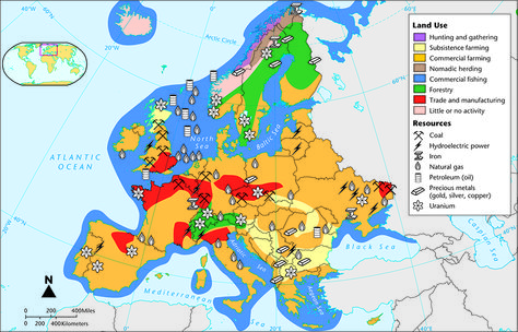 Economic Map of Europe Economic Map, Commercial Farming, Map Of Europe, Hydroelectric Power, Domestic Animals, Hydro Electric, Land Use, Europe Map, Black Sea