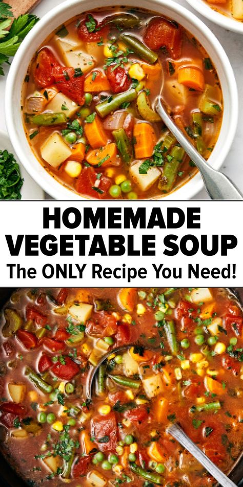 vegetable soup in a bowl Homemade Vegetable Soup, Easy Vegetable Soup, Vegetable Soup Recipe, Vegetarian Soup Recipes, Winter Soup, Fall Soup Recipes, Homemade Soup Recipe, Easy Vegetable, Delicious Soup Recipes