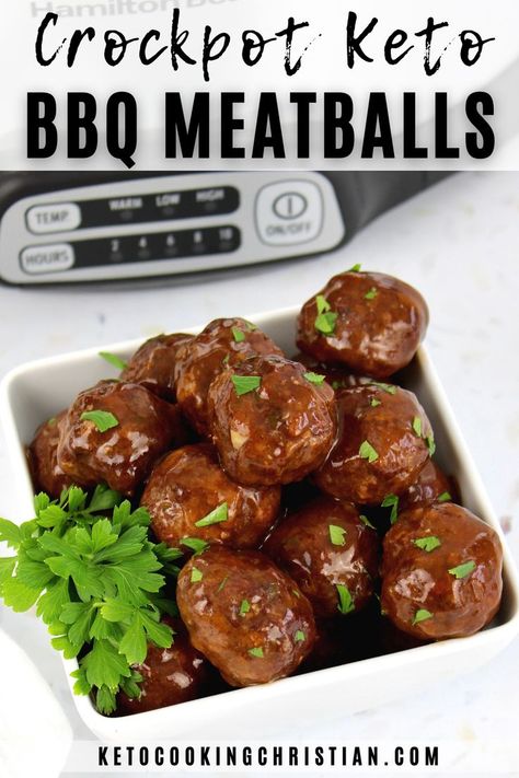 These mouth watering Keto BBQ meatballs are a crowd pleaser! They're loaded with amazing flavor because of secret ingredient that make them especially delicious. #ketomeatballs #crockpotmeatnballs #glutenfreemeatballs Keto Recipes With Meatballs Frozen, Keto Bbq Meatballs, Keto Bbq Meatballs Crockpot, Sweet Meatballs Crockpot, Easy Keto Meatballs Baked, Turkey Meatballs Keto Low Carb, Low Carb Meatball Casserole Frozen Meatballs, Bbq Keto, Bbq Turkey Meatballs