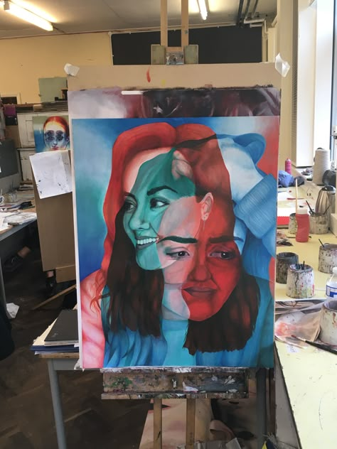 A level Art 'Distorted Emotion' inspired by Alex Garant, David Theron and Clara Lieu Contrast Portrait Art, Hiding Art Inspiration, Multiplicity Art, Layers Of Personality Art, Concealed And Revealed Art, Personal Expression Art, Change Gcse Art, A Level Art Experimentation, Overlapping Art Drawings