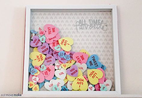 Shadow Box Valentine Ideas, Valentines Day Shadow Box Ideas, Valentine Shadow Boxes, Valentines Shadow Box Ideas, Conversation Hearts Crafts, Heart Shadow Box, Valentine's Day Crafts, Diy Valentine's Day Decorations, Valentine's Ideas