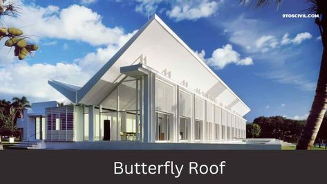 What Is a Butterfly Roof? The butterfly roof system looks like a V-shaped butterfly. In this type of roofing system, two opposite slopes converge in the center of the structure. In the United States, butterfly roofs are frequently associated with […] Butterfly Roof Architecture, English Style House, Butterfly Roof, Deconstructivism, Architecture Design Drawing, Roof Architecture, Mid Century Architecture, Architecture Design Concept, Top Ideas