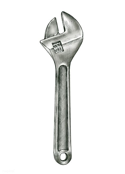 Hand-drawn adjustable wrench illustration | free image by rawpixel.com Soldering Iron Drawing, Wrench Drawing, Metal Sketch, Object Images, Blood Donation Posters, 3d Painting On Canvas, Black Line Tattoo, Pencil Drawing Ideas, Metal Drawing