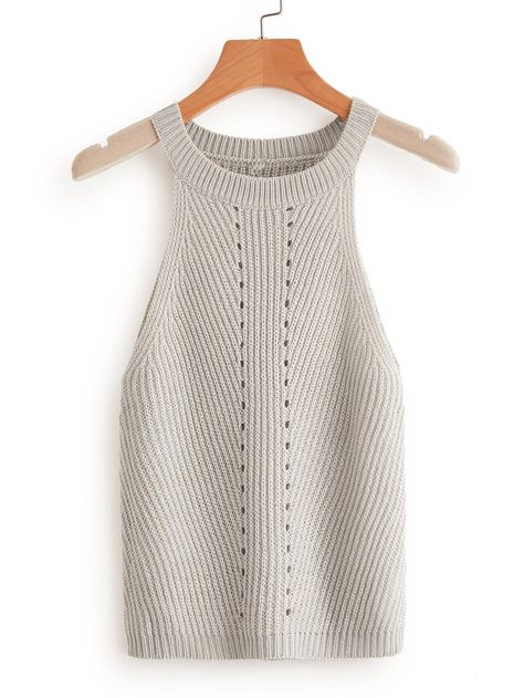 Eyelet Detail Knit Halter Top | SHEIN USA Knitwear Inspiration, Womens Halter Tops, Top Shein, Knit Tops, Looks Chic, Halter Neck, Halter Top, Knit Top, Sleeveless Top