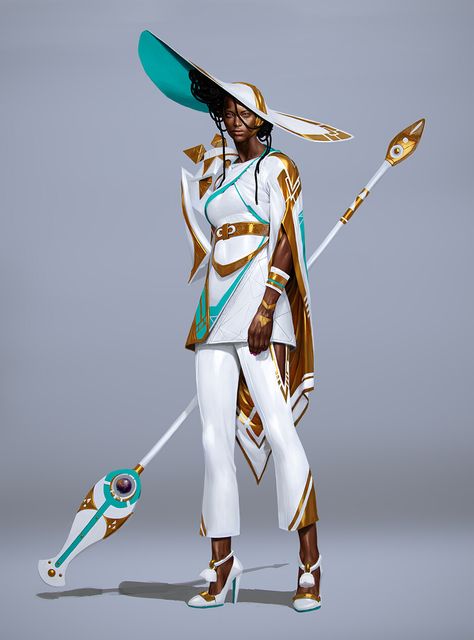 Nunchucks Character Design, Afro Punk Character Design, Afrofuturism Outfits, Solarpunk Character Design, Witch Reference Pose, Dnd Character Oc, Solarpunk Character, Witch Reference, Afrofuturism Art