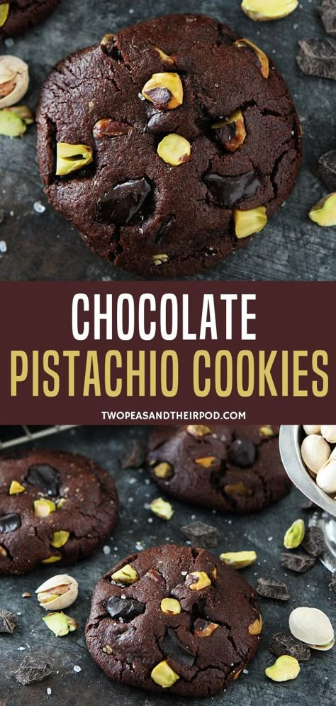 Drink Collage, Chocolate Pistachio Cookies, Interesting Cookies, Salt Cookies, Pistachio Dessert, Pistachio Recipes, Easiest Recipes, Chocolate Pistachio, Cookies With Chocolate