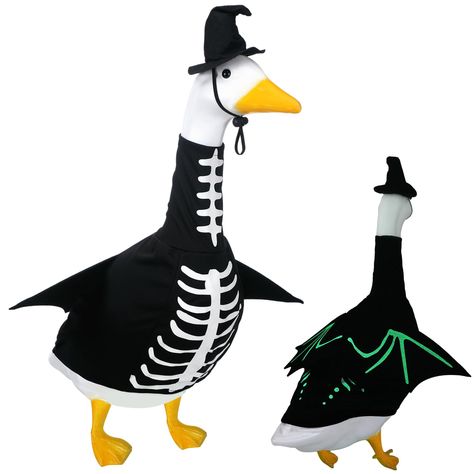 PRICES MAY VARY. Halloween Skeleton Witch Outfit: this package includes a complete set of Halloween goose costume, providing 1 piece of clothing, 1 hat, 1 sticky wing; It's a convenient to dress up your lawn goose and decorate your yard for Halloween; Please note that the lawn goose is not included Ideal Size: our Halloween goose costume is designed specifically for standard lawn geese around 23 inches in size; It ensures a snug fit to prevent the garment from being easily blown away; Crafted wi Porch Geese, Goose Costume, Outfits For Halloween, Goose Outfits, Porch Goose, Lawn Goose, Skeleton Witch, Goose Clothes, Statue Decor