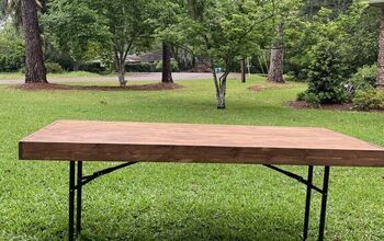 Foldable Table Makeover, Wood Cover For Folding Table, Turn Indoor Table Into Outdoor Table, Plastic Folding Table Makeover, Folding Table Topper, Wood Cover For Plastic Table, Diy Wood Top For Folding Table, Diy Patio Table Top Replacement, Folding Table Makeover