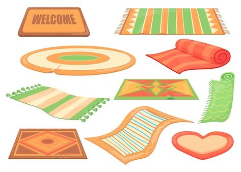 Vector cartoon wool carpets mats differe... | Premium Vector #Freepik #vector #mat #floor-mat #carpet #rug Carpet Illustration, Carpet Drawing, Floor Illustration, Rug Illustration, Rug Drawing, Carpet Cartoon, Fabric Decoration, Orange Carpet, Carpet Texture