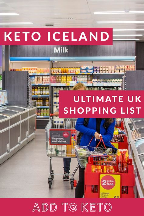 Struggling with what food and drink to buy on keto? Check out our ultimate shopping list of keto friendly products in Iceland (UK stores). #keto #ketouk #lowcarb #ketodinners #lowcarbuk Keto Shopping List Uk, Keto Uk, Keto Snacks To Buy, Stockholm Food, Low Carb Shopping List, Keto Shopping List, List Of Vegetables, Keto Grocery List, Keto Tips