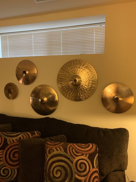 Cymbals are too nice to keep hidden in a case. Drum Studio, Music Furniture, Drums Studio, Drum Room, Home Music Rooms, Music Rooms, Too Nice, Artist Wall, Studio Ideas