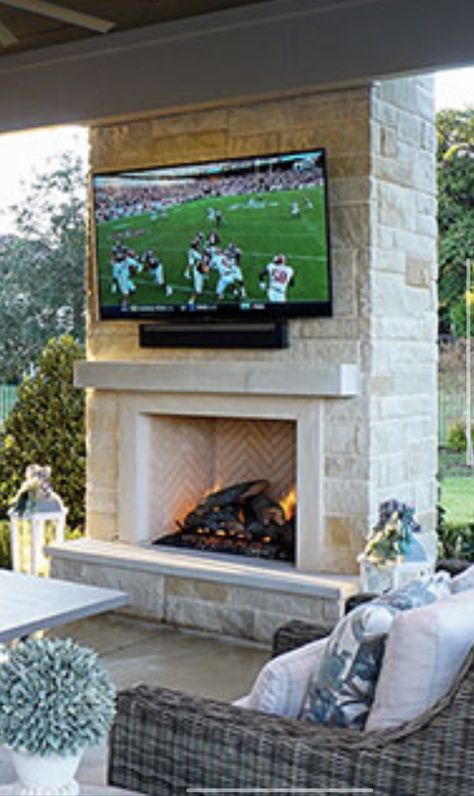 Shiplap Fireplace Outdoor, Outdoor Patio With Tv And Fireplace, Outdoor Fireplaces With Tv Above, Fireplace On Back Porch, Patio Fireplace With Tv, Outdoor Gas Fireplace With Tv, Outdoor Tv Fireplace Wall, Lanai Fireplace Ideas, Corner Outdoor Fireplace Ideas