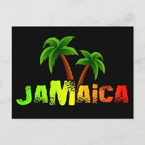 Jamaica coconut trees colorful postcard - jamaica gift Jamaican Design, Jamaican Girl, Rasta Art, Coconut Trees, Shirt Logo Design, Gift Box Design, Pop Art Wallpaper, Vector Portrait, Ink Ideas