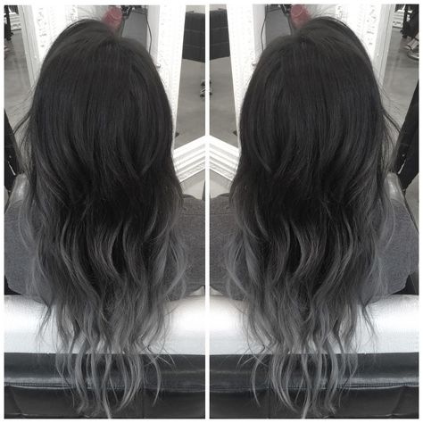 Silver Ombré Ash Grey Balayage Medium Hair, Black Grey Balayage, Dark Grey Balayage, Grey Balayage, Grey Ombre Hair, Gray Balayage, Granny Hair, Black Hair Dye, Hair Done