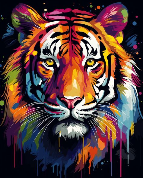 Abstract Colorful Tiger digital download Colorful Animals Photography, Art Tigre, Big Cats Photography, Color Splash Photo, Tiger Artwork, Colorful Animal Print, Venom Comics, Dog Pop, Pop Art Animals