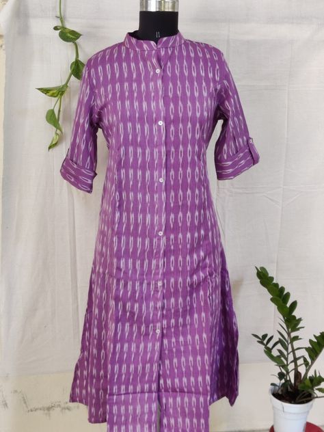 Pochampally Pure Ikat cotton A-line Prince cut Kurti with side pocket, side slits and front slits. 💃Fabric: Single Ikat Cotton 💃Sleeve length: Three-Quarter sleeves 💃Pattern: A-line Sizes: 👉M, L, XL, XXL 🌷 We are inviting active resallers and we supply bulk orders. 🌷 Please DM for more details. WhatsApp no. - 9849241472 Price: ₹750+shipping Prince Cut Kurti Designs, Churidar Designs, Kurta Neck Design, Blouse Designs Silk, Churidar, Sleeves Pattern, Kurti Designs, Side Pocket, Three Quarter Sleeves