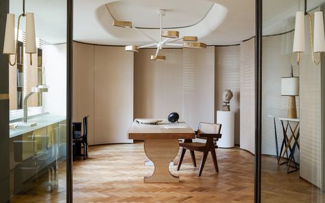 Achille Salvagni, Stylish Doors, Herringbone Wood Floor, Yacht Interior, Hanging Wall Mirror, Arched Windows, Plaster Walls, Cozy Nook, Low Ceiling