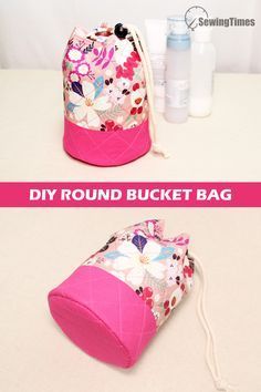 Round Bottom Bags Diy, Diy Fabric Bucket, Drawstring Crossbody Bag Diy, Drawstring Bucket Purse, Drawstring Bag Tutorials Pattern, Small Bags To Sew, Bucket Bag Pattern Free, Bucket Bag Free Pattern, Circle Bag Pattern