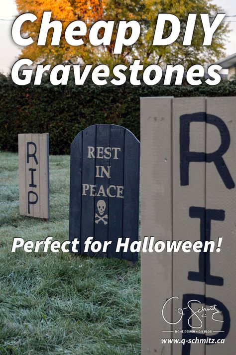 Diy Gravestones, Diy Headstone, Diy Halloween Graveyard, Halloween Tombstones Diy, Halloween Headstone, Tombstone Diy, Halloween Gravestones, Cheap Halloween Diy, Pallet Halloween