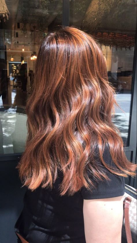 Ash Brown Copper Balayage, Annabelle Joy Hooper Hair, Copper Babylights, Copper Hair Highlights, Brownish Red Hair With Blonde Highlights, Cooper Balayage Brunettes, Haircut Balayage, Auburn Highlights, Red Hair Inspo