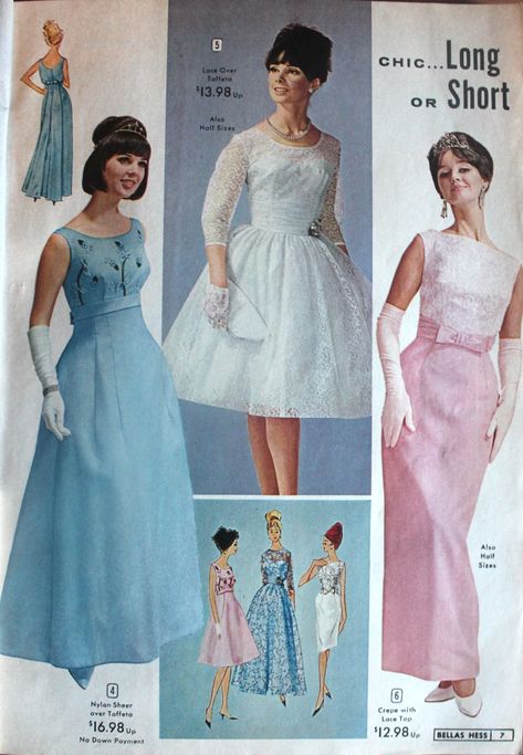 1964 bridesmaid dresses (and short wedding dress) Women In Dresses, 1960s Wedding Dresses, 1960 Fashion, 60s And 70s Fashion, Fashion 1960s, Dress History, Sixties Fashion, Vintage Dress Patterns, Vintage Prom