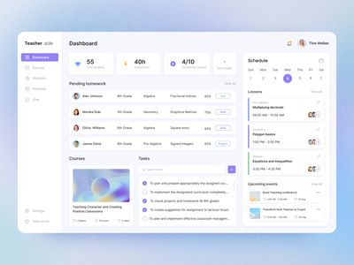 Teacher Dashboard, Sidebar Design, Form Design Web, Dashboard Design Template, Class App, Student Dashboard, Websites For Students, Learning Web, Card Ui