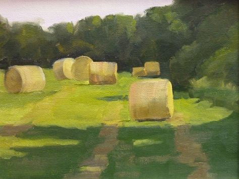 Plain Air Painting, Ian Roberts, Countryside Paintings, Artwork Landscape, Exhibition Ideas, Face Drawing Reference, Hay Bales, Air Painting, Farm Barn