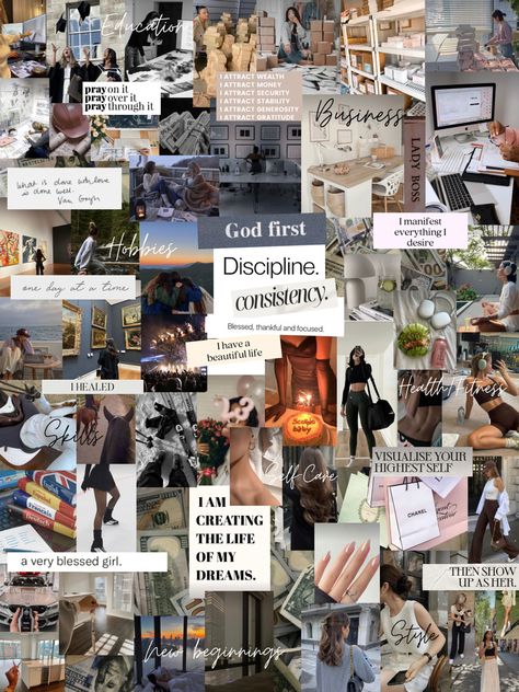 vision board Vision Board Ideas Aesthetic 2024 Love, Hobbies Aesthetic, Growth Aesthetic, Vision Board Ideas, Canvas Gallery Wall, 2024 Vision Board, Life Vision, Life Vision Board, Vision Board Manifestation