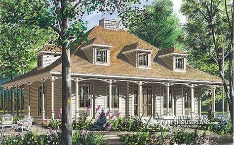 House plan W2568 by drummondhouseplans.com Creole Cottage House Plans, Coastal Homes Plans, Creole Cottage, Drummond House Plans, Southern Style House Plans, Southern House Plan, European House Plans, Monster House Plans, Country Style House Plans