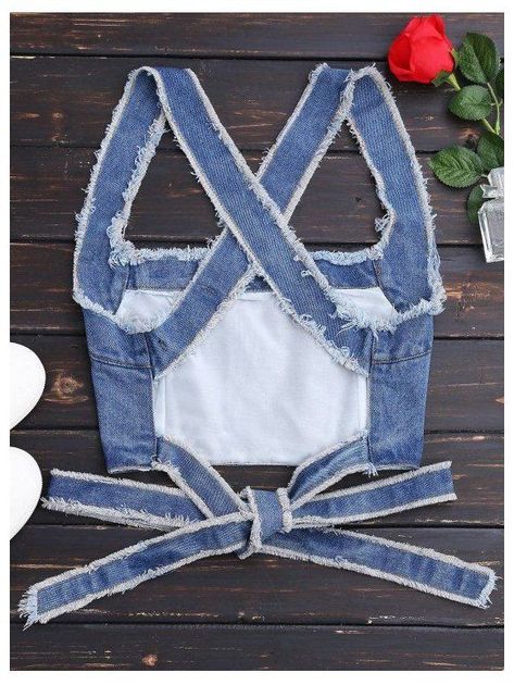 f337d999d9ad116a7b4f3d409fcc6480desc35391003ri How To Sew A Top Step By Step, Diy Denim Top, Diy Jeans, Upcycle Clothes Diy, Denim Outfits, Denim Inspiration, Denim Projects, Diy Vetement, Denim Crop Top