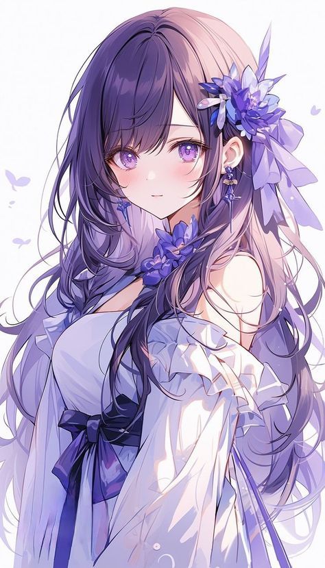 Anime Lady Art, Cute Anime Princess, Cute Anime Characters Kawaii, Cute Anime Female, Princess Anime, Girl With Flowers, Queen Anime, Flowers In Her Hair, Anime Fashion