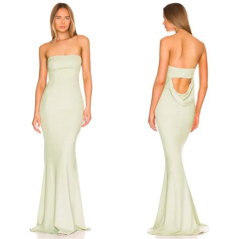 Nwt Katie May Mary Kate Strapless Draped Back Maxi Gown In Sage Green Size M Is Brand New With Tags! Featuring: Fully Lined Hidden Side Zipper Closure Back Draped Cut-Out Mid-Weight Crepe Fabric Measurements Below: Bust: 15.5” Has Stretch Waist: 13” Has Stretch Length: 57” Hot Pink Long Dress, Classy Formal Dresses, Pink Long Dress, Katie May, Maxi Gown Dress, Pink Gowns, Mauve Dress, Mary Kate, Maxi Dress Formal