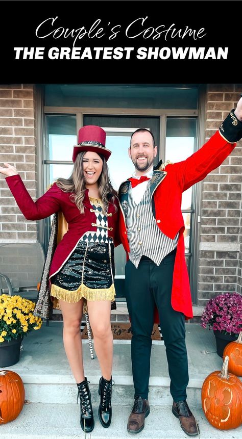 Easy, DIY couples Halloween costumes! The Greatest Showman circus ringmaster costumes are perfect for couples, friends and families! Amazon Halloween outfits, Halloween costumes 2023, cute Halloween Costumes #HalloweenCostumes #DIYCostumes #DogCostumes Ring Master Costume Womens, Greatest Showman Costumes, Diy Couples Halloween Costumes, Circus Fancy Dress, Last Minute Couples Costumes, Circus Halloween Costumes, Circus Ringmaster, Halloween Costumes 2023, Ringmaster Costume