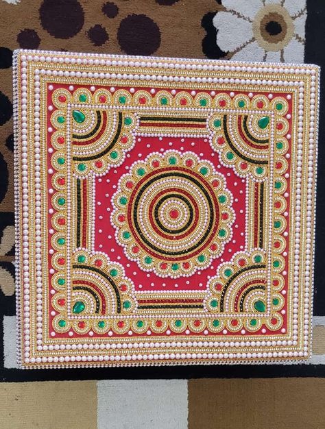 Lippan Art Square Design, Lippan Painting, Square Lippan Art, Lippan Artwork, Lippan Kaam, Matchstick Craft, Painted Mirror Art, Wedding Packaging, Diy Canvas Art Easy