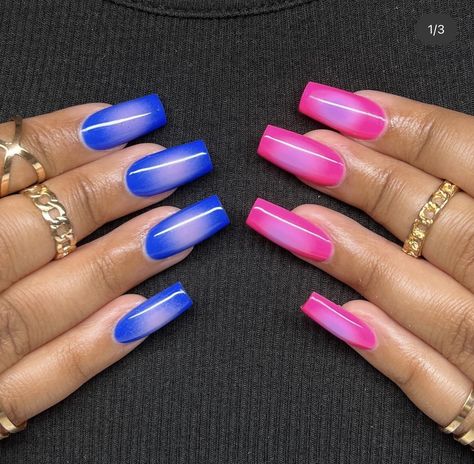 Pink Tip Nails, Natural Nails Manicure, Multicolored Nails, Aura Nails, Acrylic Toe Nails, Acrylic Nail Set, Airbrush Nails, Diy Acrylic Nails, Blue Acrylic Nails