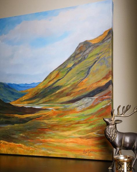 Irish Landscape Painting, Scotland Painting, Lisa Green, Art Experiments, Wild Landscape, Scottish Highlands Landscape Paintings, Farm Painting, Scottish Landscape Painting, Scotland Oil Painting