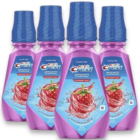 Amazon.com : Crest Kid's Anti Cavity Fluoride Mouthwash, Alcohol Free, Strawberry Rush, 500 mL (16.9 fl oz), Pack of 4 : Health & Household Alcohol Free Mouthwash, Natural Mouthwash, Styles Hairstyles, Soft Foods, Strawberry Flavor, Benzoic Acid, Link Click, Oral Health Care, Kids Items