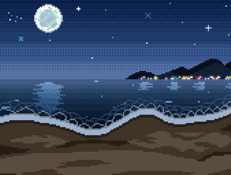 Pixel Art Beach Gif, Moving Pixel Art, Beach Pixel Art, Ocean Gif, Gif Background, Pixel Art Landscape, Slide Background, Pixel Art Background, Pixel Animation