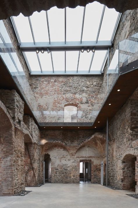 Ruins Architecture, Masonry Construction, Architecture Renovation, Renovation Architecture, Building Renovation, Castle Ruins, Adaptive Reuse, Stone Walls, Glass Roof