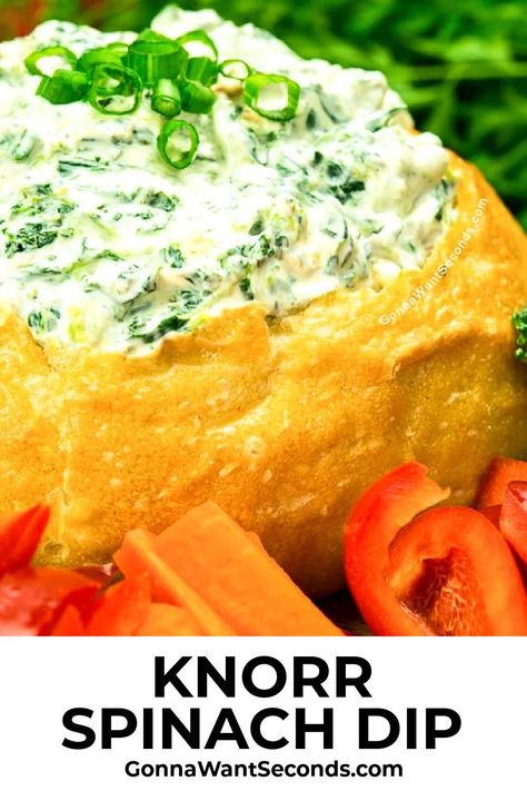 Knorr Spinach Dip served inside a bread, with veggies around Veggies Dip, Knorr Spinach Dip, Best Dip Ever, Dip Party, Best Dip, Chestnut Recipes, Spinach Dip Recipe, Vegetable Dip, Buffet Ideas