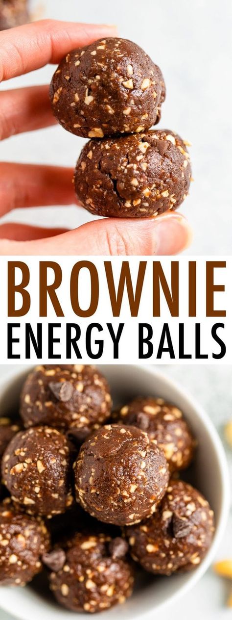 These no bake brownie energy balls are the perfect snack bites to have on hand when a chocolate craving hits. Only 7 ingredients needed! #brownie #energyballs #energybites #chocolate #vegan #snack #healthy #nobake #eatingbirdfood Brownie Energy Balls, Protein Balls Recipes, Energy Bites Recipes, Healthy Protein Snacks, Snack Healthy, Energy Ball Recipe, Snack Bites, Vegan Snack, Protein Bites